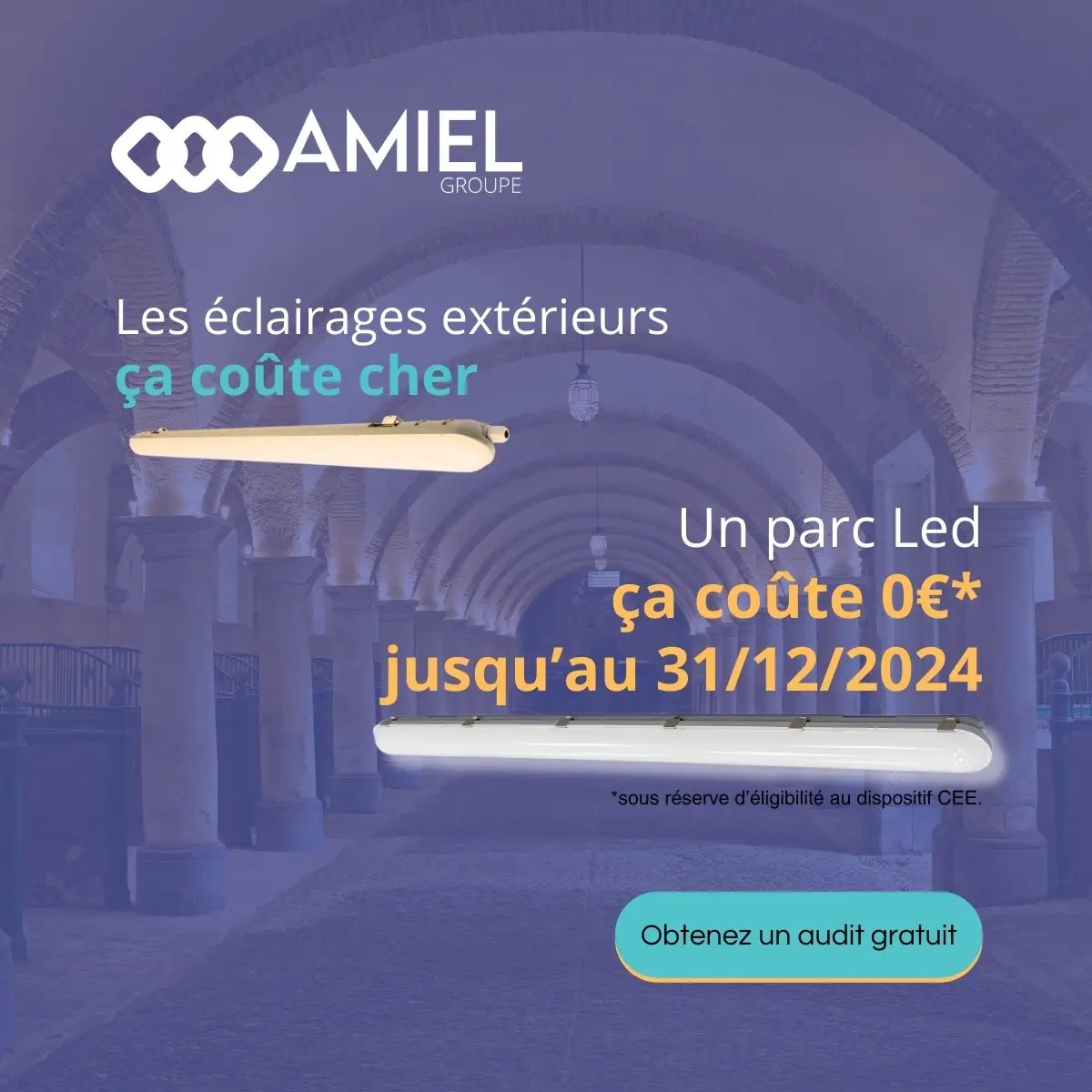 Tube LED extérieur, publicité Meta Ads parc LED, Amiel Groupe