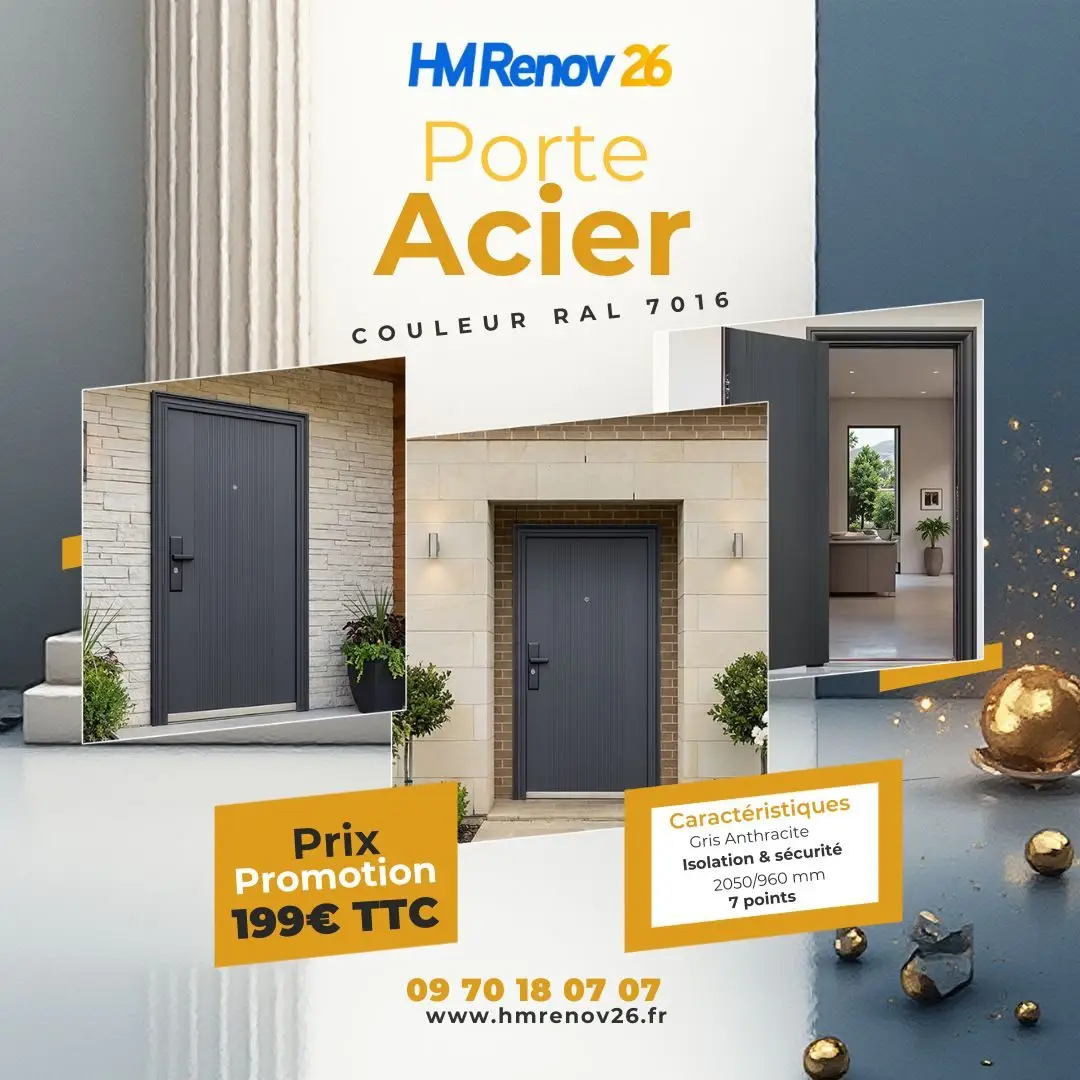 Publicité porte acier promotionnelle HM Renov26