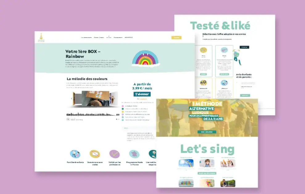 Page offres d'abonnement et témoignages, Melodies for Families