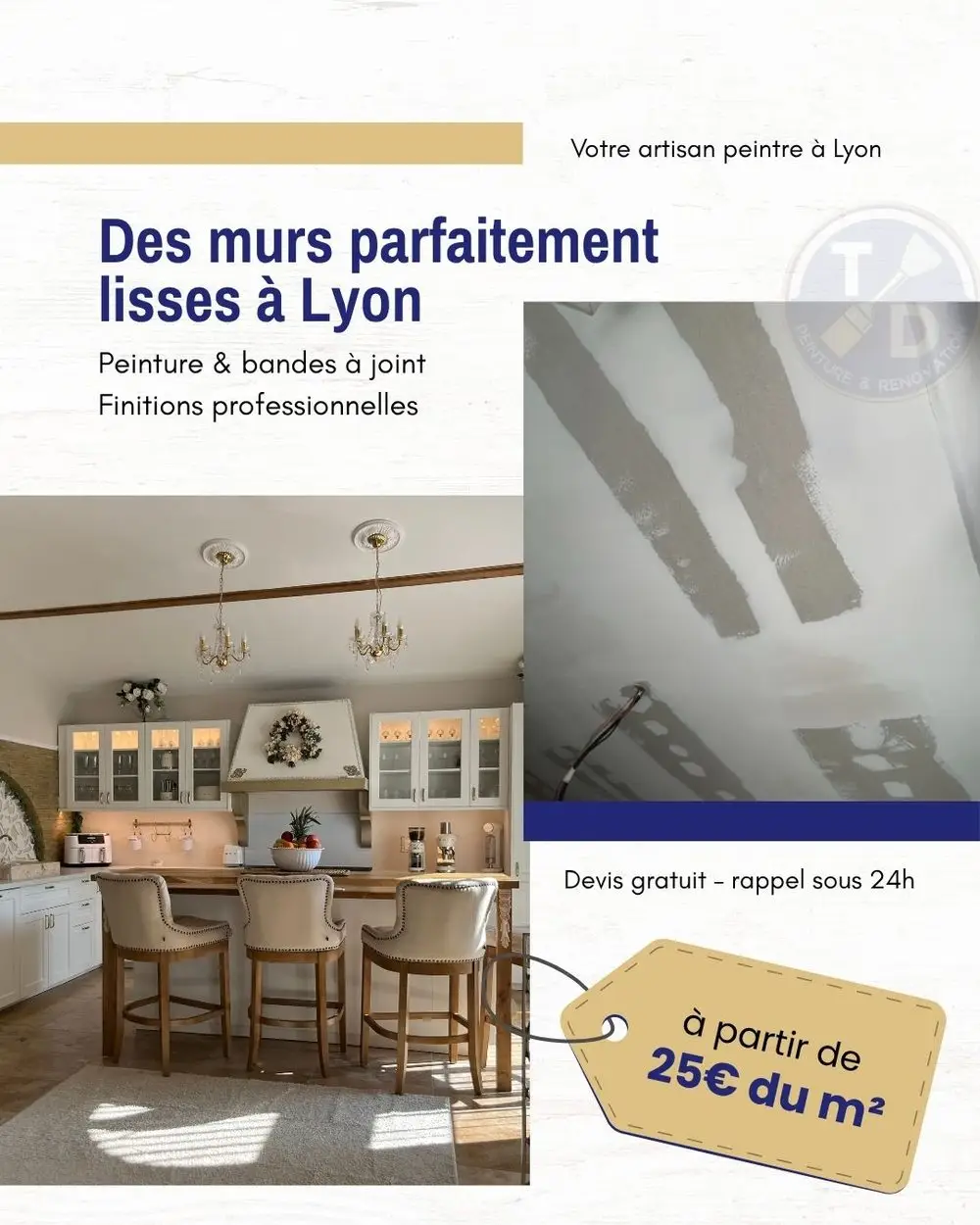Publicité Meta Ads bandes à joint et finitions murs lisses, TD Rénovation Lyon